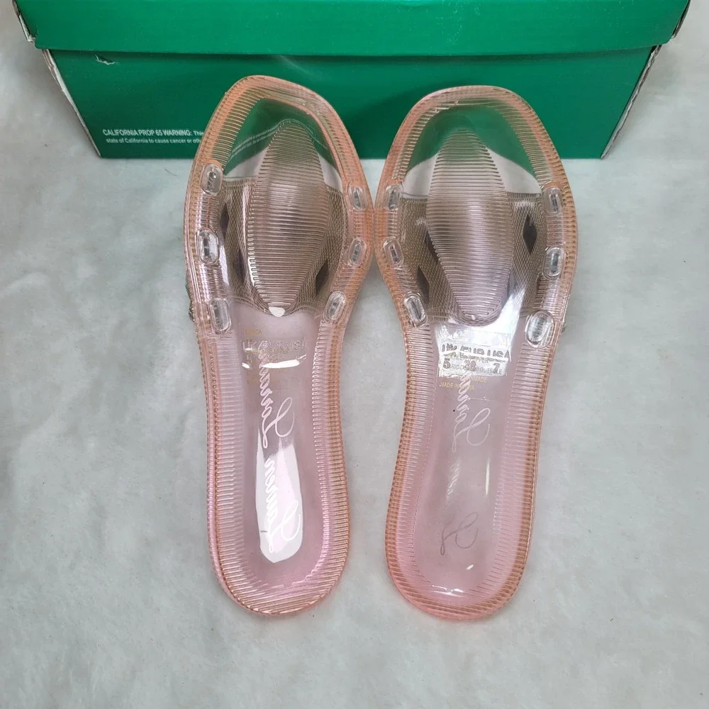 Lauren Lorraine Bianca Pink Embellished Slides Fairy Boho Glam Vaca Resort‎ 7.5